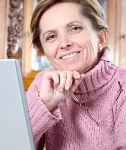Women contemplating and smiling